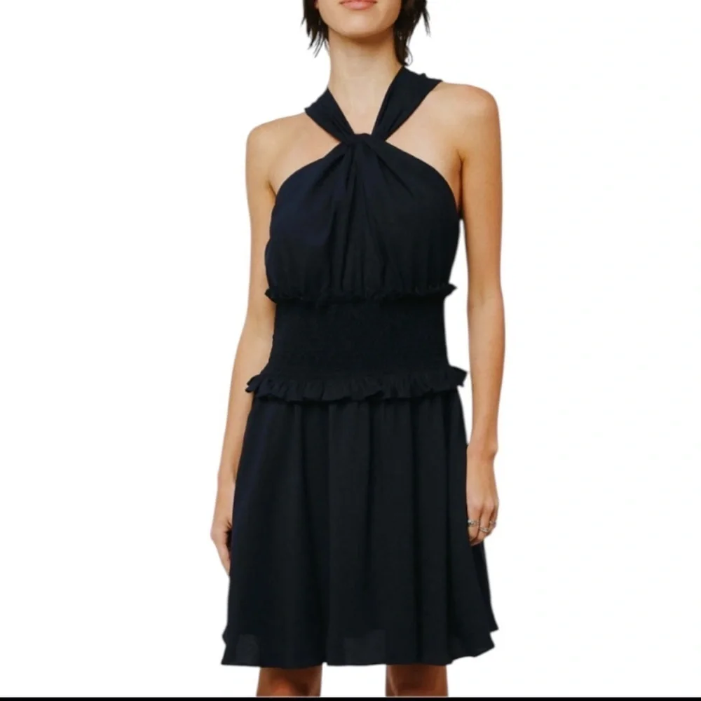 NWT Ciebon Bristol Halter Neck Smock Waist Navy Blue Minidress Sz Medium